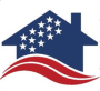 Patriot Kitchen Cabinets logo featuring an American flag-inspired house design